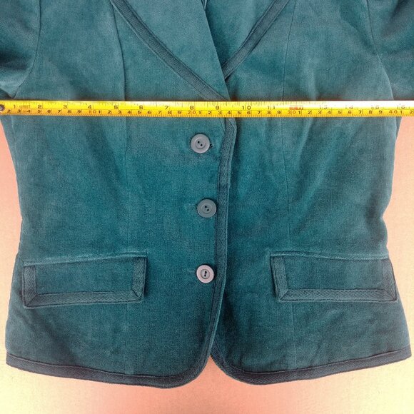 Y2K cotton velvet teal blue blazer jacket sharp lapels XS - Picture 6 of 12